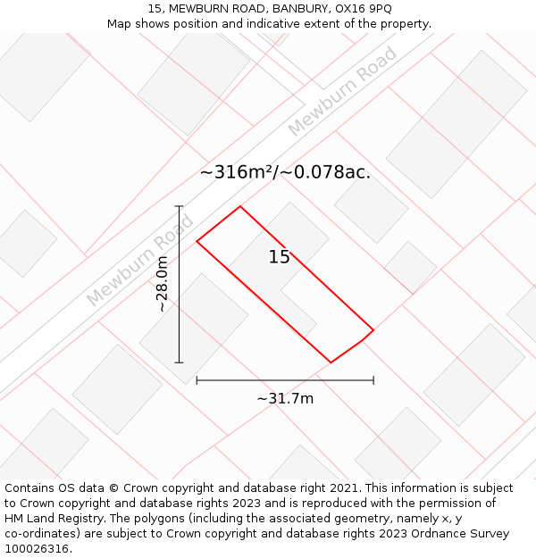 15, MEWBURN ROAD, BANBURY, OX16 9PQ: Plot and title map