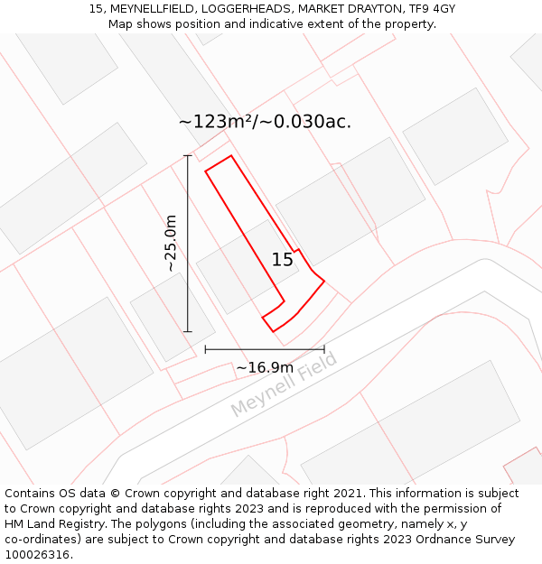 15, MEYNELLFIELD, LOGGERHEADS, MARKET DRAYTON, TF9 4GY: Plot and title map