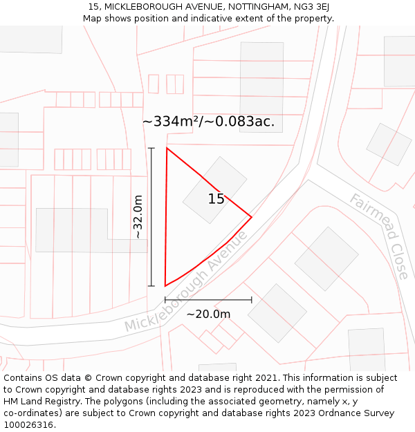 15, MICKLEBOROUGH AVENUE, NOTTINGHAM, NG3 3EJ: Plot and title map