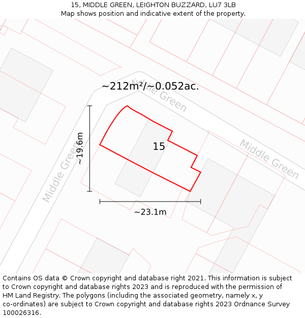 15, MIDDLE GREEN, LEIGHTON BUZZARD, LU7 3LB: Plot and title map