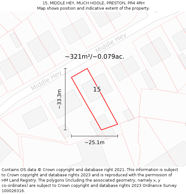 15, MIDDLE HEY, MUCH HOOLE, PRESTON, PR4 4RH: Plot and title map