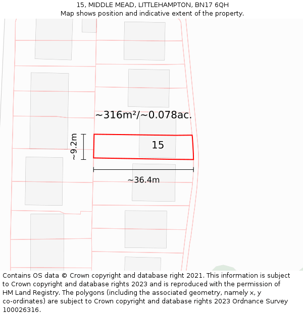 15, MIDDLE MEAD, LITTLEHAMPTON, BN17 6QH: Plot and title map
