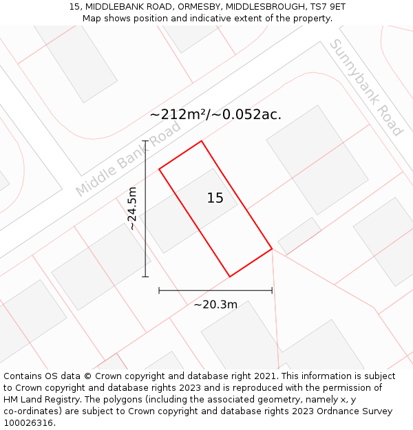 15, MIDDLEBANK ROAD, ORMESBY, MIDDLESBROUGH, TS7 9ET: Plot and title map