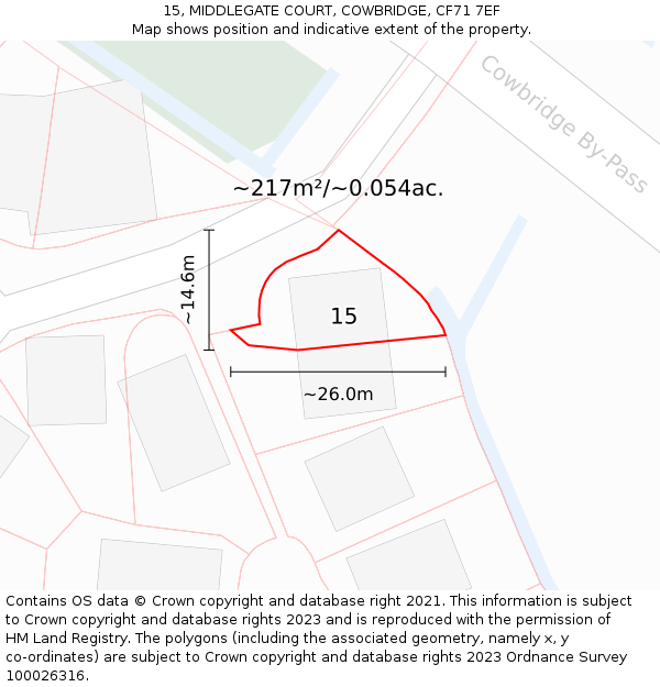 15, MIDDLEGATE COURT, COWBRIDGE, CF71 7EF: Plot and title map