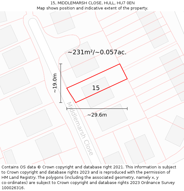 15, MIDDLEMARSH CLOSE, HULL, HU7 0EN: Plot and title map