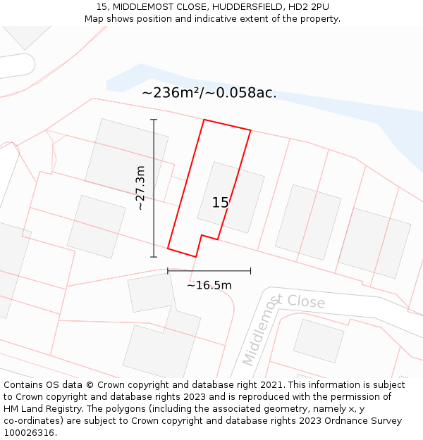 15, MIDDLEMOST CLOSE, HUDDERSFIELD, HD2 2PU: Plot and title map