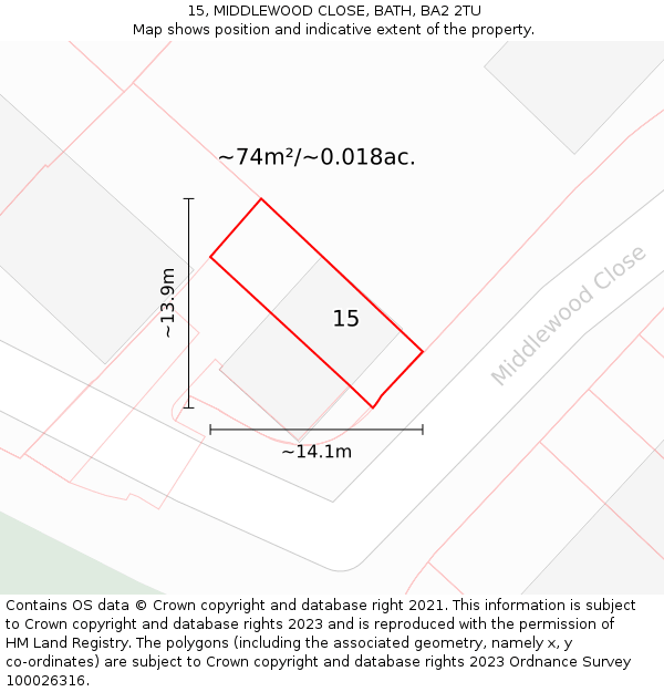 15, MIDDLEWOOD CLOSE, BATH, BA2 2TU: Plot and title map