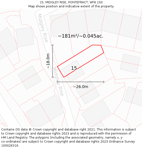 15, MIDGLEY RISE, PONTEFRACT, WF8 1SX: Plot and title map
