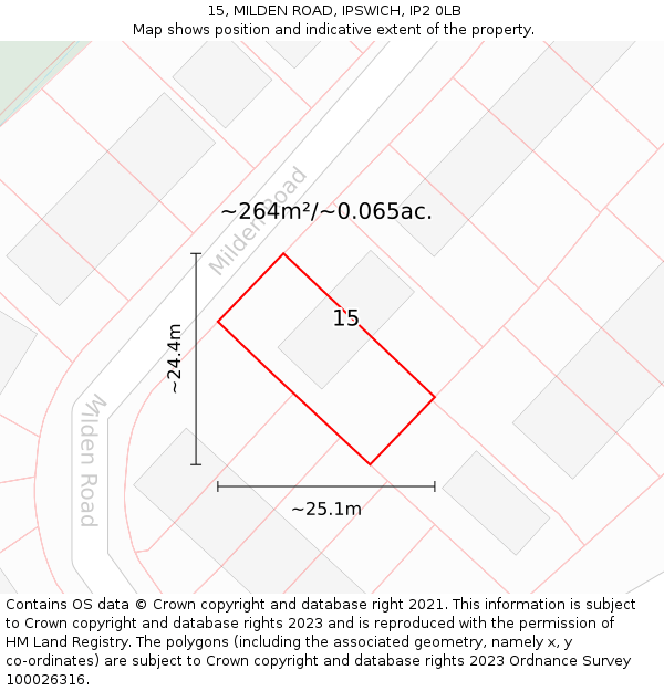 15, MILDEN ROAD, IPSWICH, IP2 0LB: Plot and title map