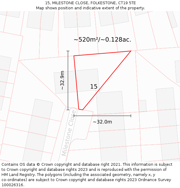 15, MILESTONE CLOSE, FOLKESTONE, CT19 5TE: Plot and title map