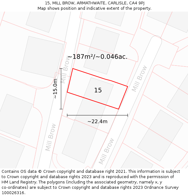 15, MILL BROW, ARMATHWAITE, CARLISLE, CA4 9PJ: Plot and title map