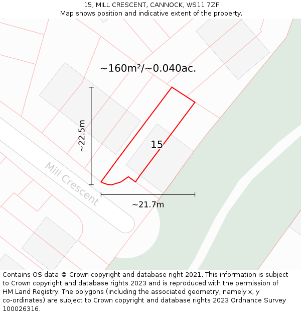 15, MILL CRESCENT, CANNOCK, WS11 7ZF: Plot and title map
