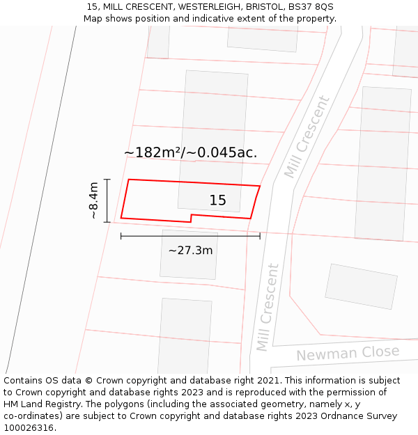15, MILL CRESCENT, WESTERLEIGH, BRISTOL, BS37 8QS: Plot and title map