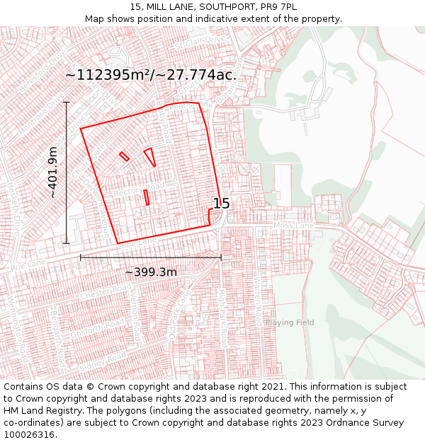 15, MILL LANE, SOUTHPORT, PR9 7PL: Plot and title map