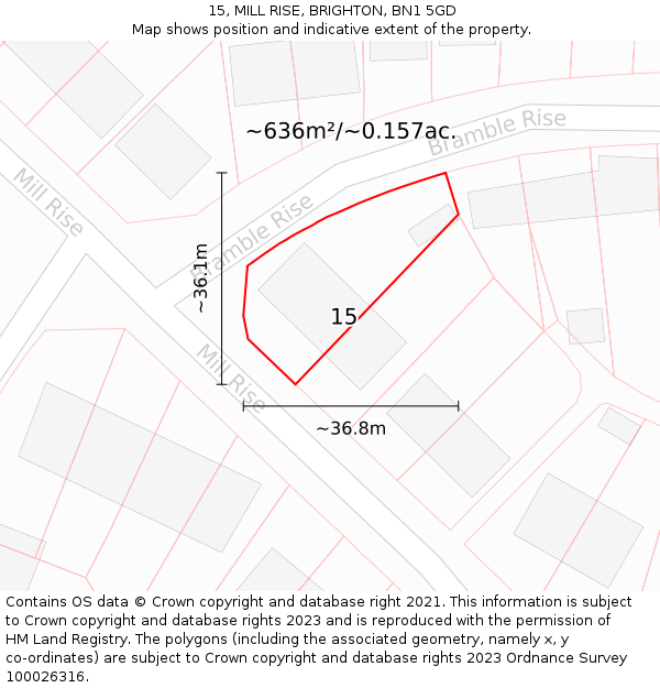 15, MILL RISE, BRIGHTON, BN1 5GD: Plot and title map