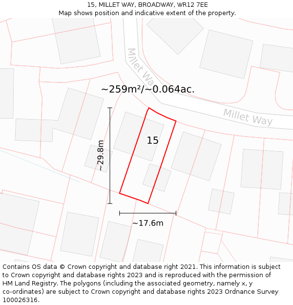 15, MILLET WAY, BROADWAY, WR12 7EE: Plot and title map