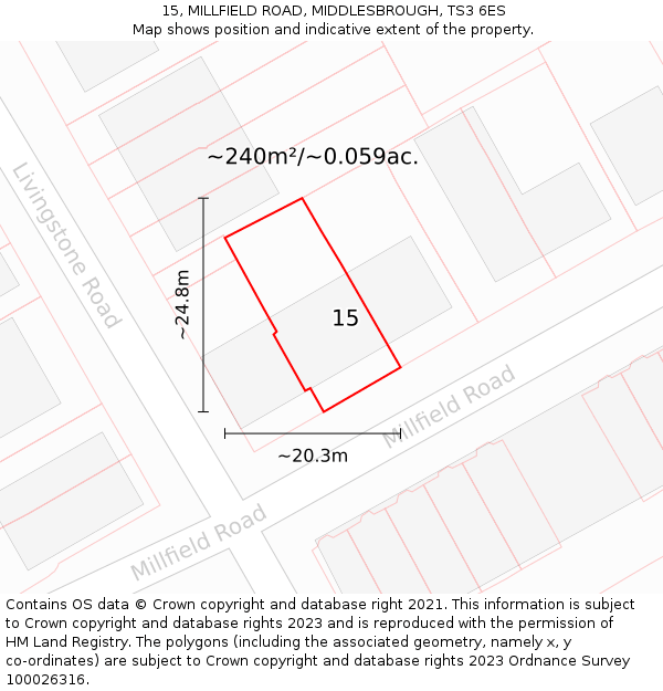 15, MILLFIELD ROAD, MIDDLESBROUGH, TS3 6ES: Plot and title map