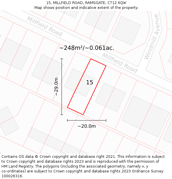 15, MILLFIELD ROAD, RAMSGATE, CT12 6QW: Plot and title map