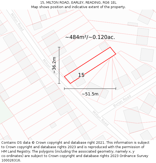 15, MILTON ROAD, EARLEY, READING, RG6 1EL: Plot and title map