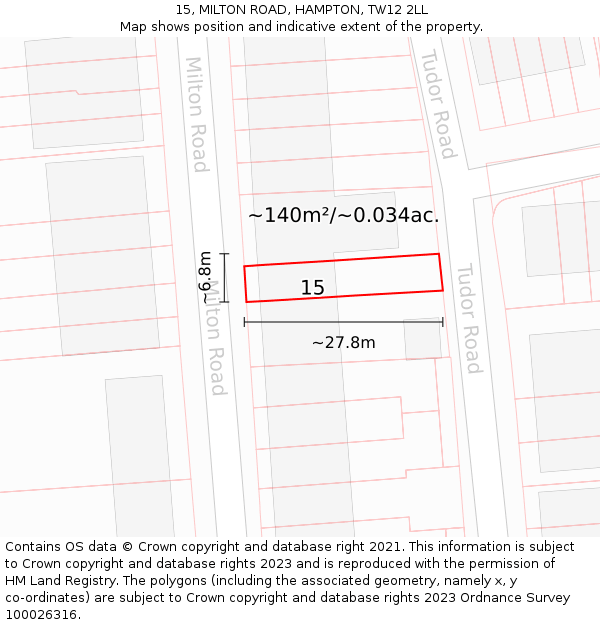 15, MILTON ROAD, HAMPTON, TW12 2LL: Plot and title map