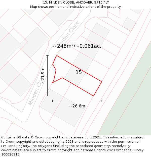 15, MINDEN CLOSE, ANDOVER, SP10 4LT: Plot and title map