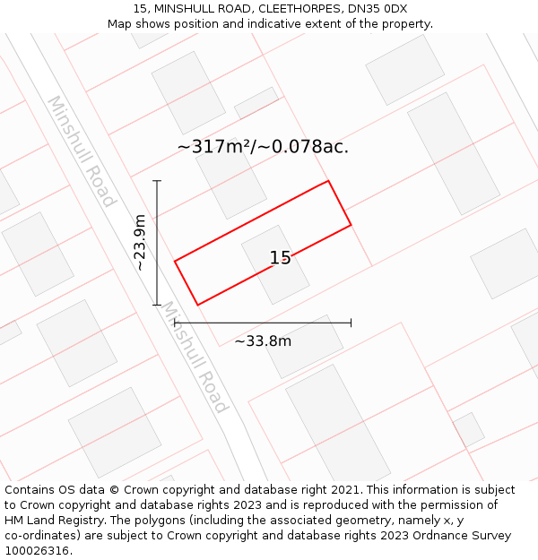 15, MINSHULL ROAD, CLEETHORPES, DN35 0DX: Plot and title map