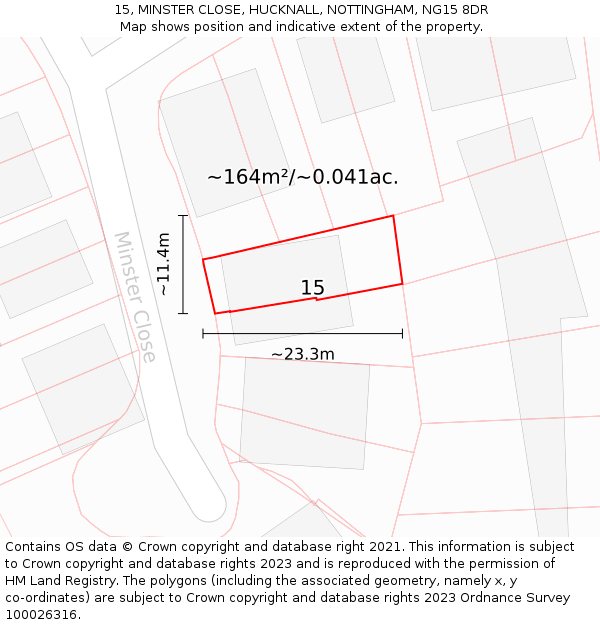 15, MINSTER CLOSE, HUCKNALL, NOTTINGHAM, NG15 8DR: Plot and title map