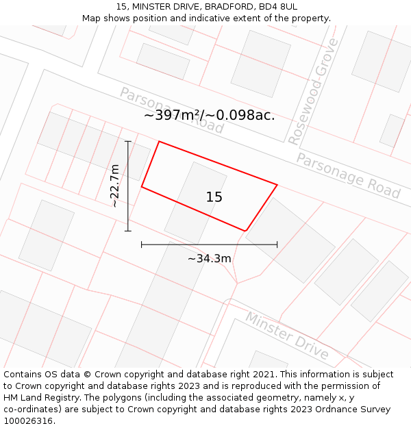 15, MINSTER DRIVE, BRADFORD, BD4 8UL: Plot and title map