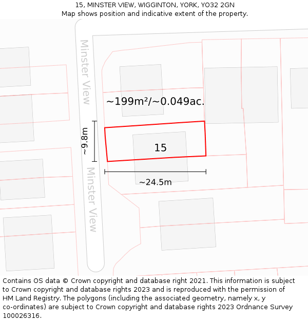 15, MINSTER VIEW, WIGGINTON, YORK, YO32 2GN: Plot and title map