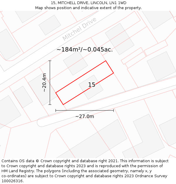 15, MITCHELL DRIVE, LINCOLN, LN1 1WD: Plot and title map