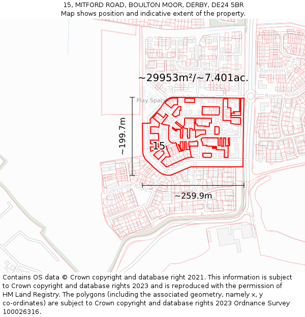 15, MITFORD ROAD, BOULTON MOOR, DERBY, DE24 5BR: Plot and title map