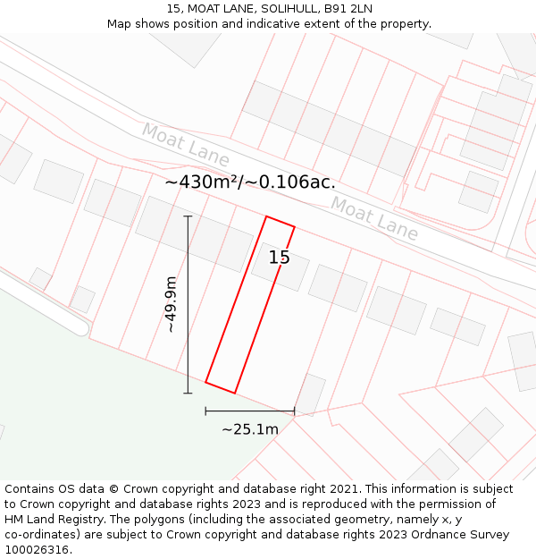 15, MOAT LANE, SOLIHULL, B91 2LN: Plot and title map