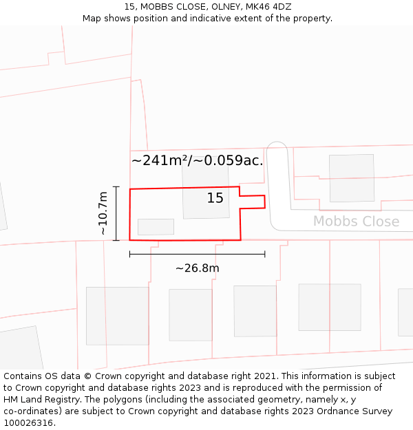 15, MOBBS CLOSE, OLNEY, MK46 4DZ: Plot and title map