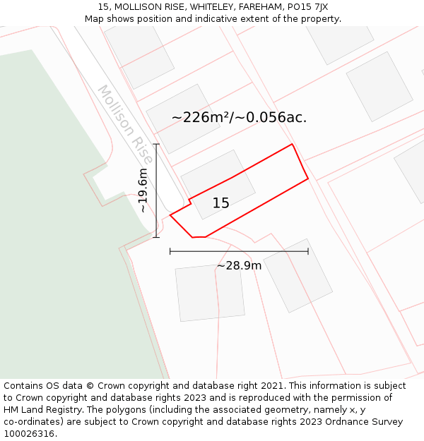 15, MOLLISON RISE, WHITELEY, FAREHAM, PO15 7JX: Plot and title map