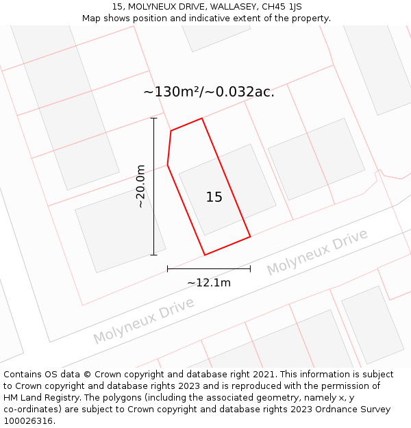 15, MOLYNEUX DRIVE, WALLASEY, CH45 1JS: Plot and title map