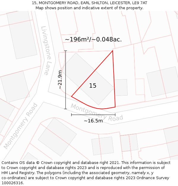 15, MONTGOMERY ROAD, EARL SHILTON, LEICESTER, LE9 7AT: Plot and title map