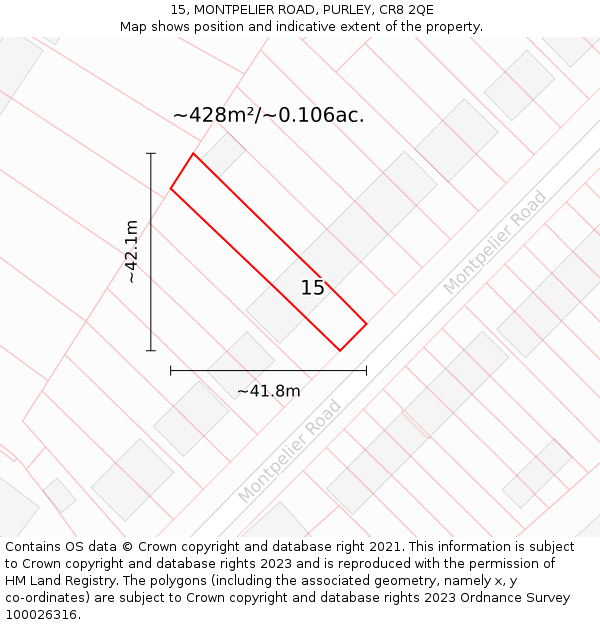 15, MONTPELIER ROAD, PURLEY, CR8 2QE: Plot and title map