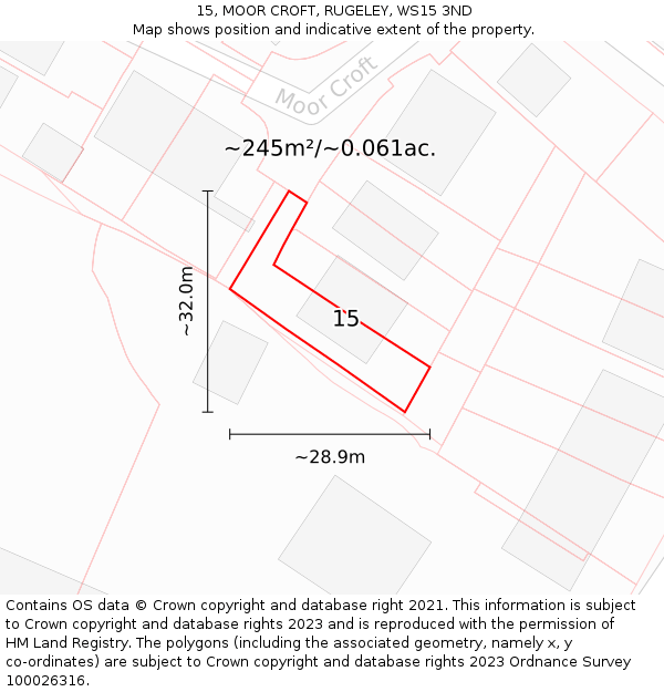15, MOOR CROFT, RUGELEY, WS15 3ND: Plot and title map