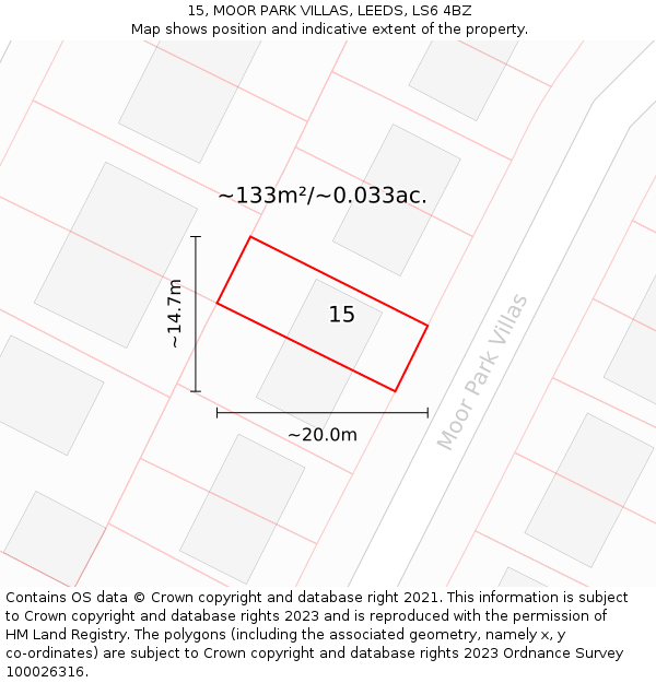 15, MOOR PARK VILLAS, LEEDS, LS6 4BZ: Plot and title map