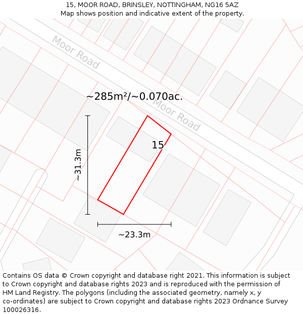 15, MOOR ROAD, BRINSLEY, NOTTINGHAM, NG16 5AZ: Plot and title map