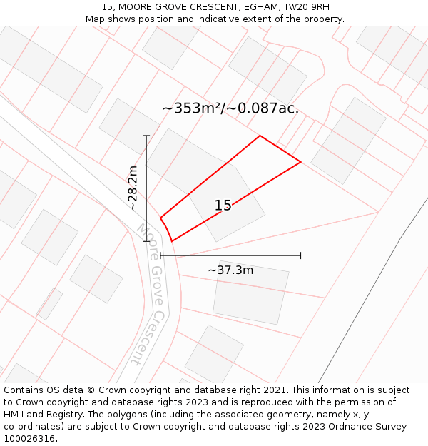 15, MOORE GROVE CRESCENT, EGHAM, TW20 9RH: Plot and title map