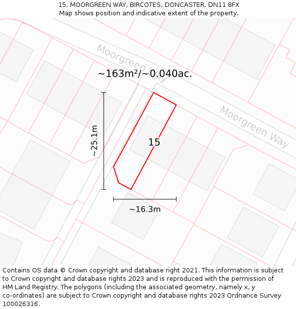 15, MOORGREEN WAY, BIRCOTES, DONCASTER, DN11 8FX: Plot and title map