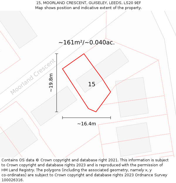 15, MOORLAND CRESCENT, GUISELEY, LEEDS, LS20 9EF: Plot and title map