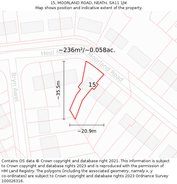 15, MOORLAND ROAD, NEATH, SA11 1JW: Plot and title map
