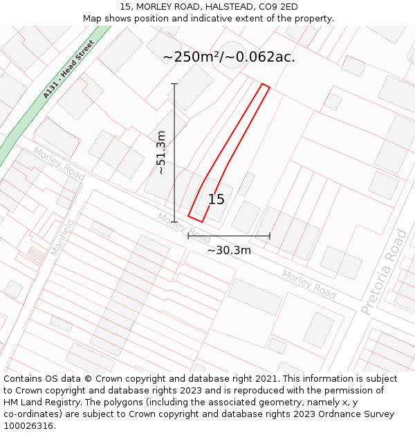 15, MORLEY ROAD, HALSTEAD, CO9 2ED: Plot and title map
