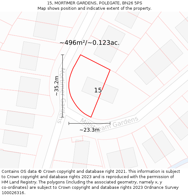 15, MORTIMER GARDENS, POLEGATE, BN26 5PS: Plot and title map