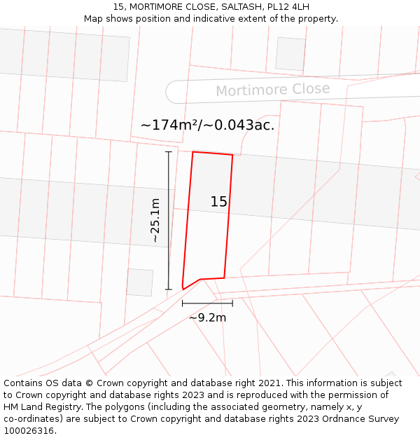 15, MORTIMORE CLOSE, SALTASH, PL12 4LH: Plot and title map