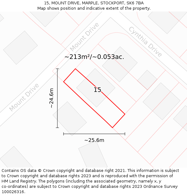 15, MOUNT DRIVE, MARPLE, STOCKPORT, SK6 7BA: Plot and title map