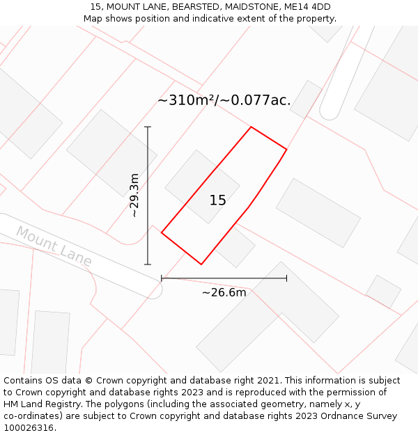 15, MOUNT LANE, BEARSTED, MAIDSTONE, ME14 4DD: Plot and title map