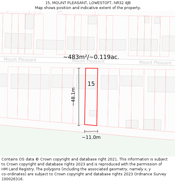 15, MOUNT PLEASANT, LOWESTOFT, NR32 4JB: Plot and title map